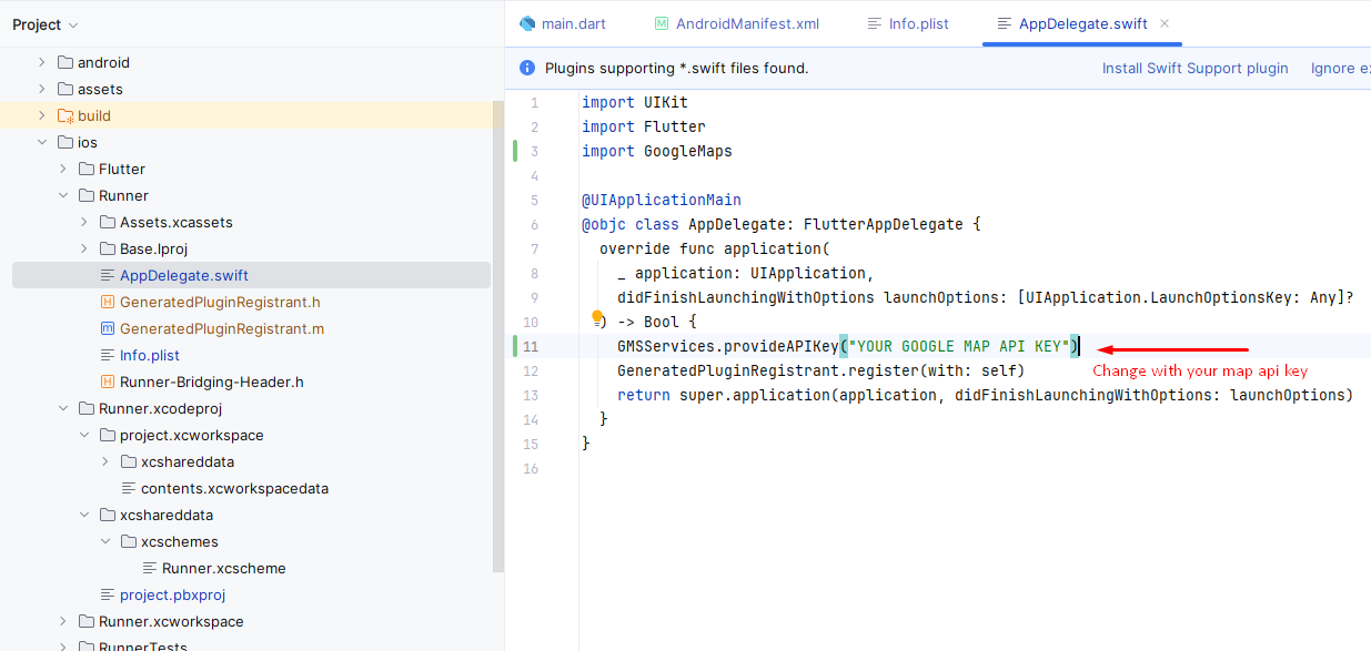 iOS Map API Key Setup