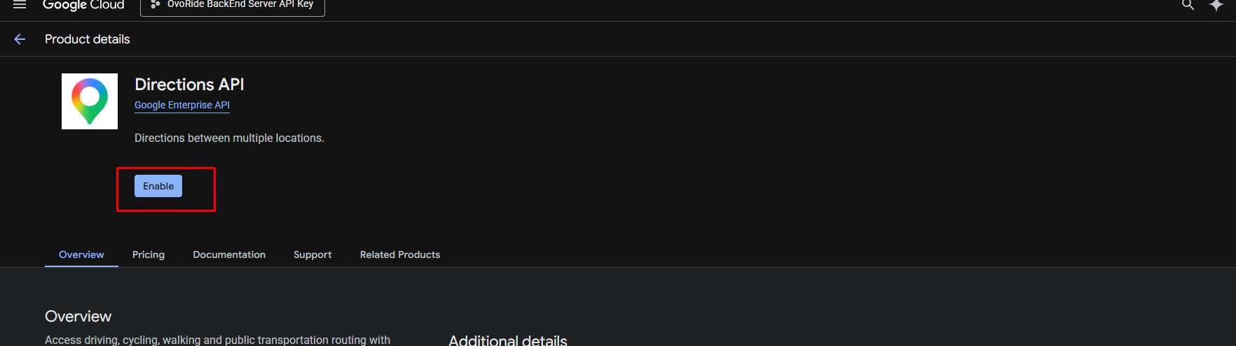 Directions API Enabled