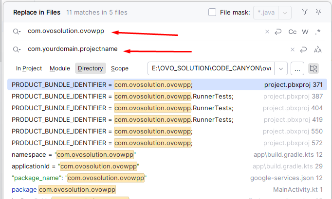 Android Package Name Setup